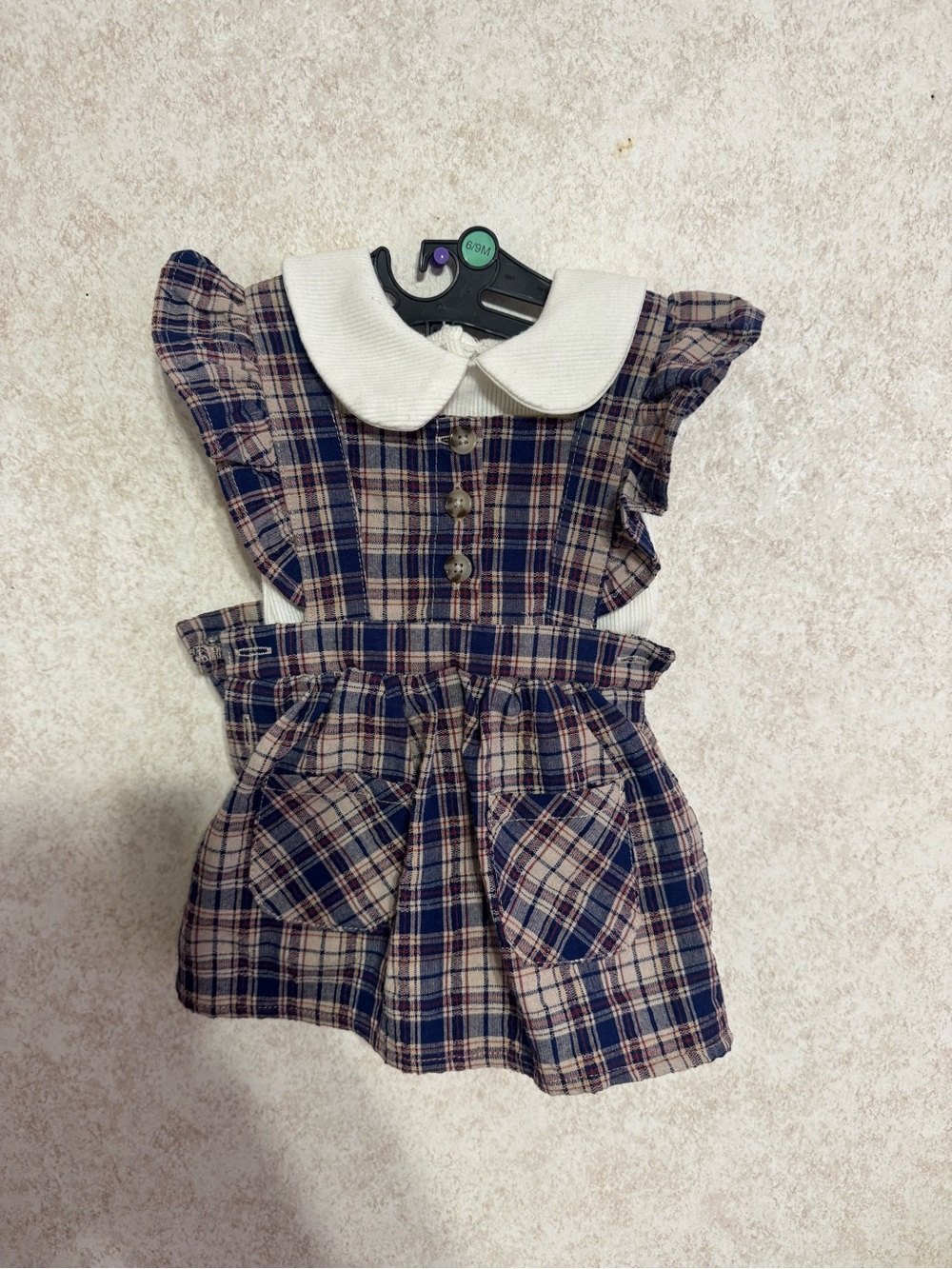 Girls Navy and Cream Plaid Dress with Peter Pan Collar